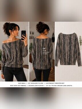 Express Size M Snake Print Lightweight Sweater Dolman Sleeve Boatneck